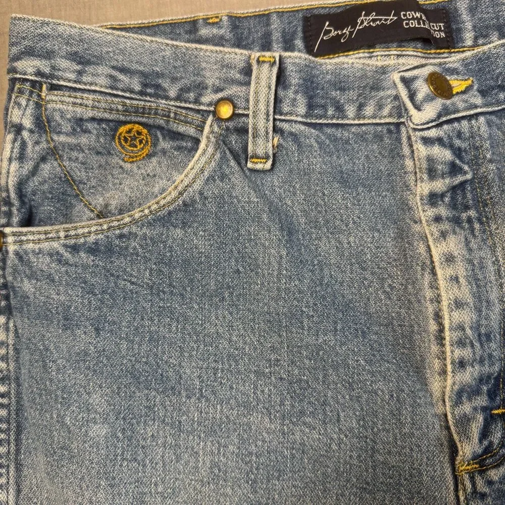 Wrangler George Straight Slim Cowboy Cut ‎ Blue Jeans Mens 34x30 Western STAINS